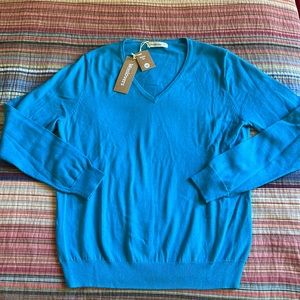 Women’s Woolovers Organic Cotton/Cashmere V-neck Sweater, turquoise size med NWT